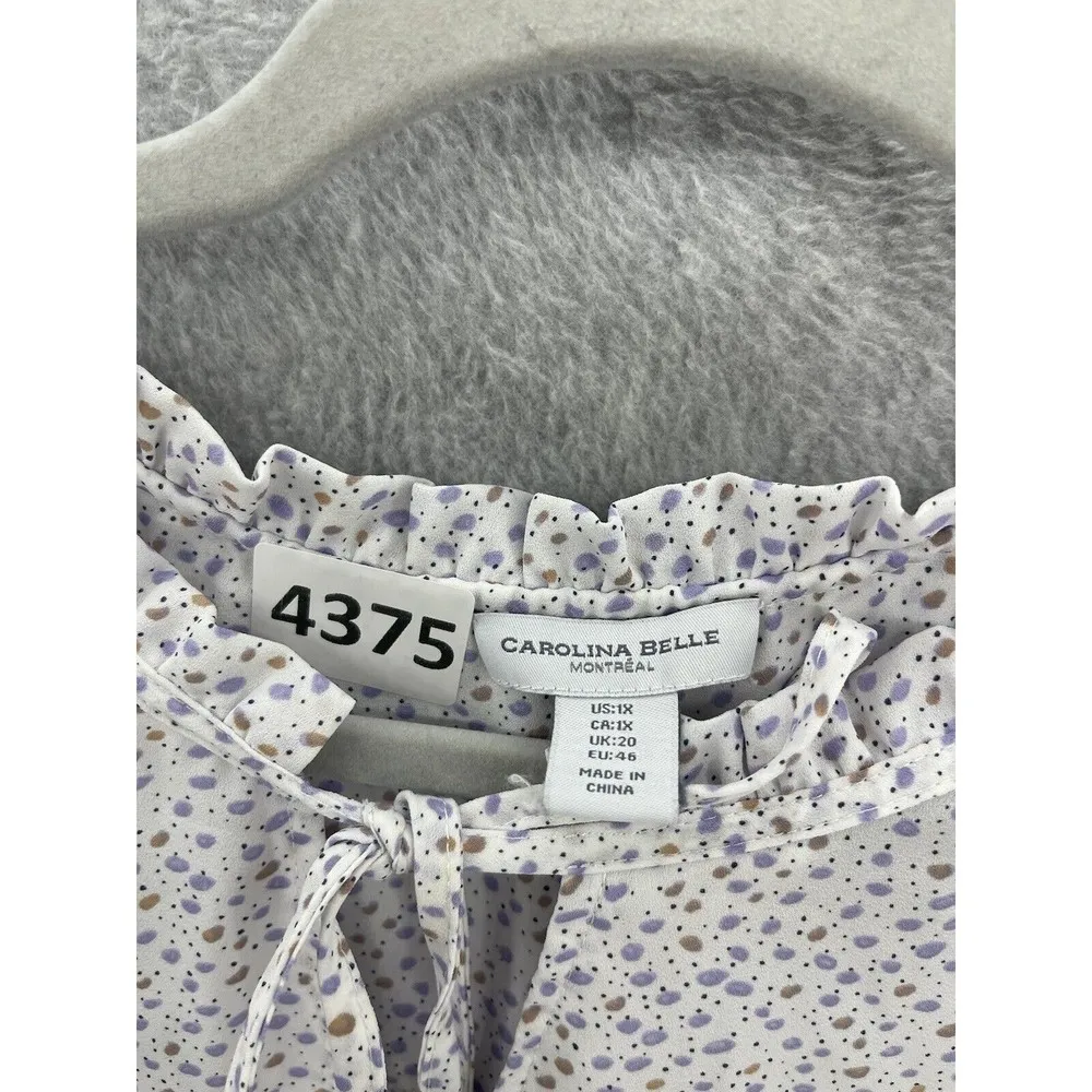 Carolina Belle Women's Blouse White Polka Dots Tunic Size 1X Long Sleeve Pleated - Image 9