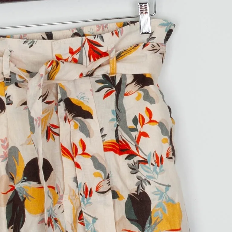 Cynthia Rowley Womens Floral Print Linen Blend High Waist Paperbag Shorts Size S - Image 2