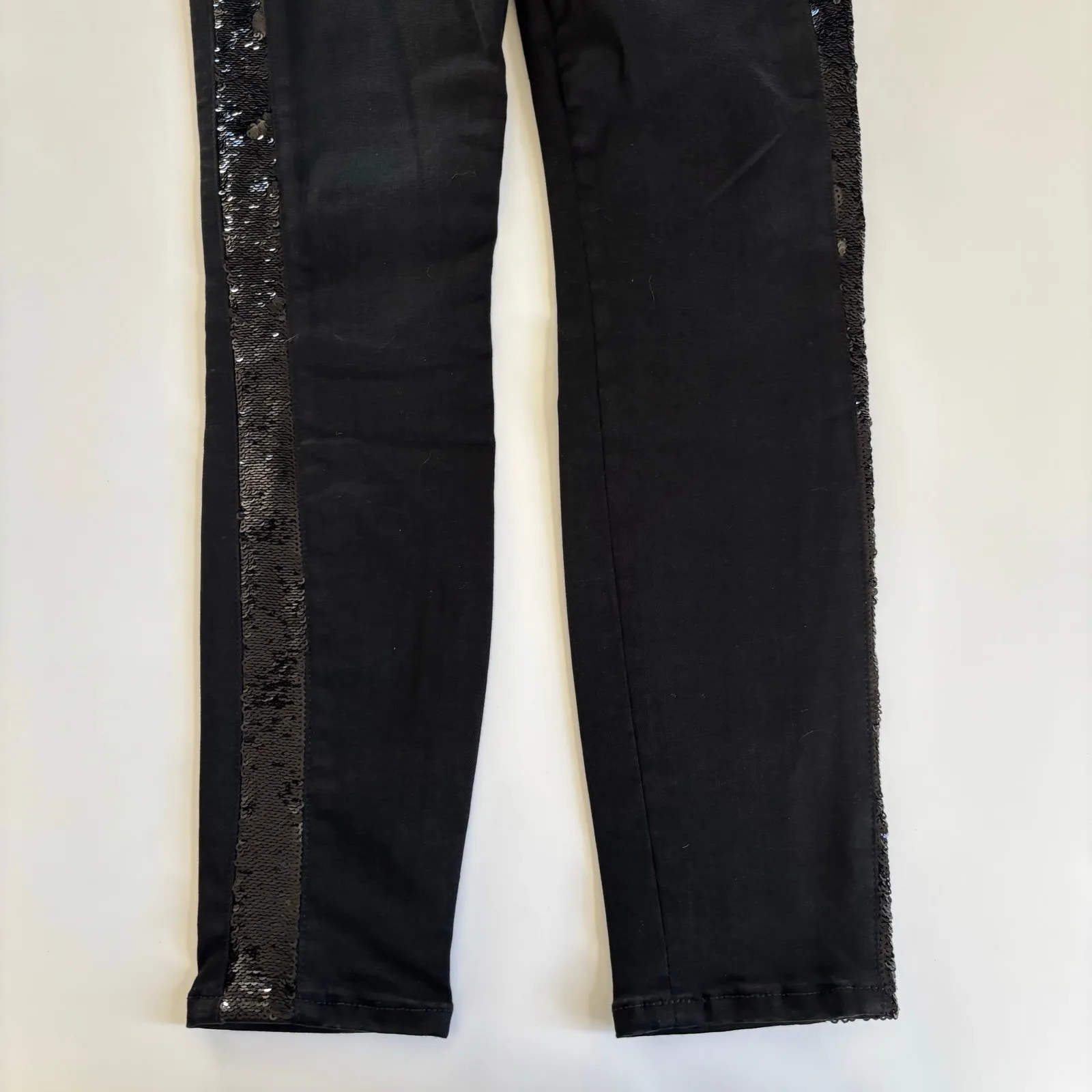 Frame Le High Skinny Jeans Sequin Tux Stripe Sparkle Stretch Black Women’s Sz 28 - Image 6