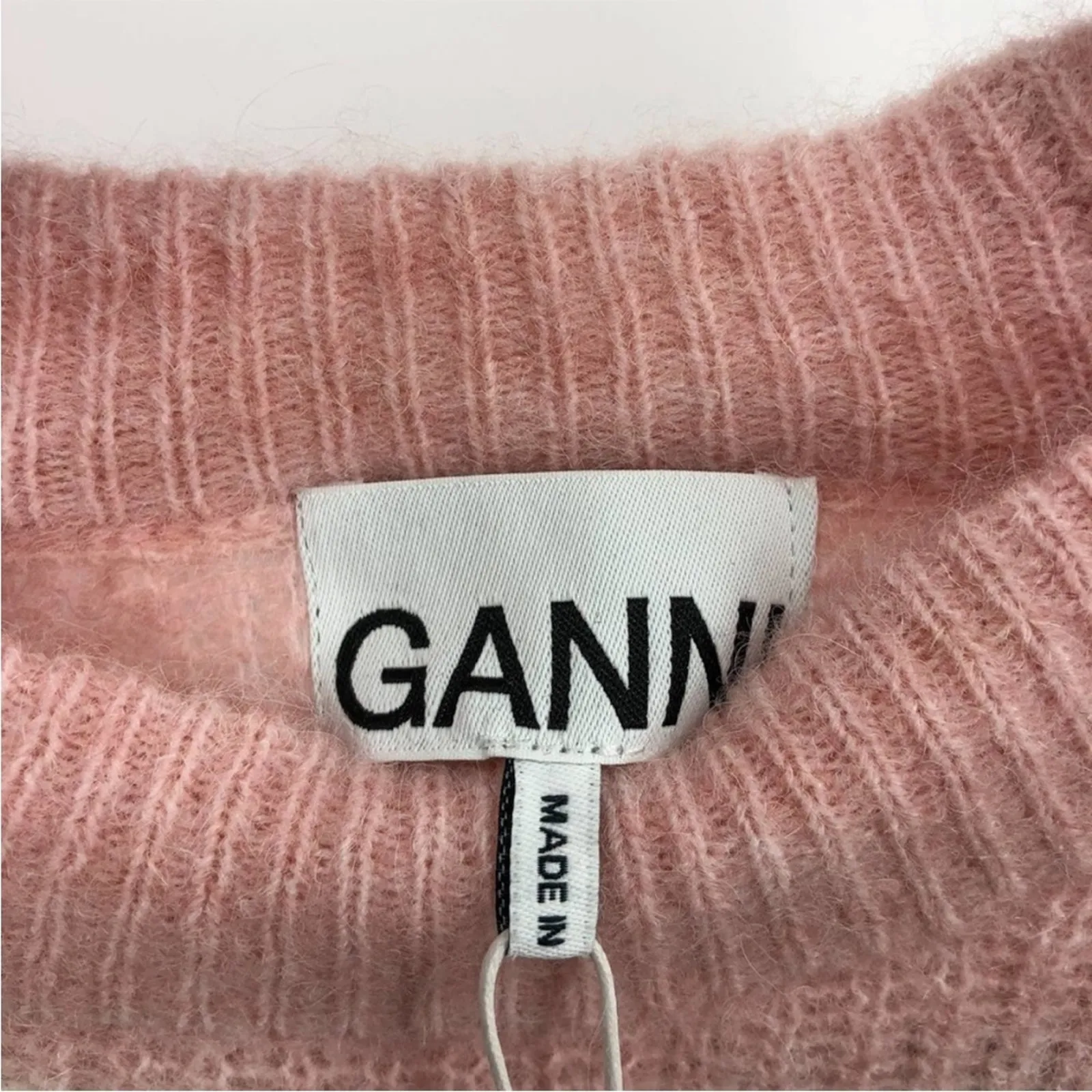 Ganni Pullover Crew Neck Multicolor Pink Striped Women's Sweater NEW LARGE - Image 4