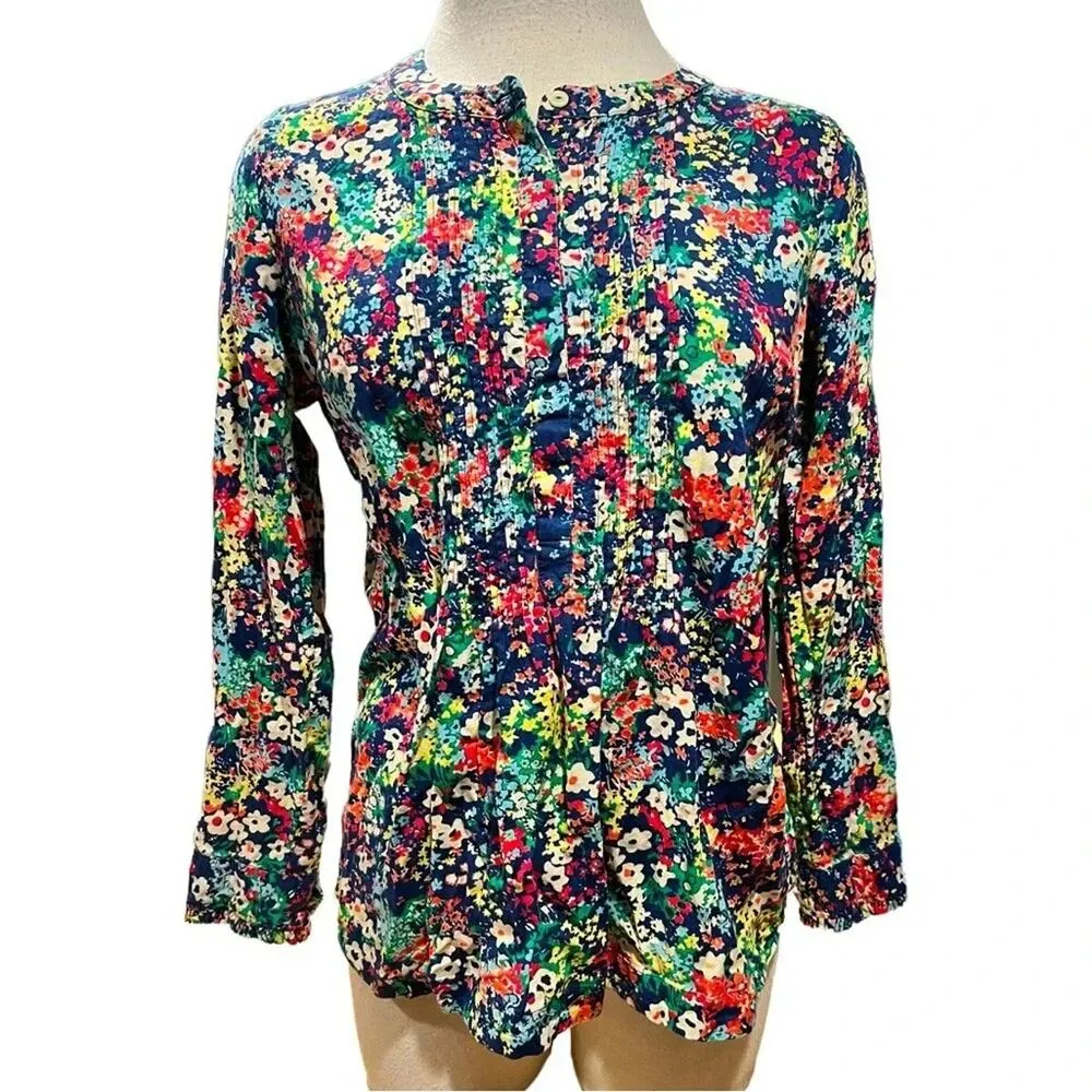 Talbots Popover Long Sleeve Floral Top Pin Tuck Collar Size Petite Medium - Image 2