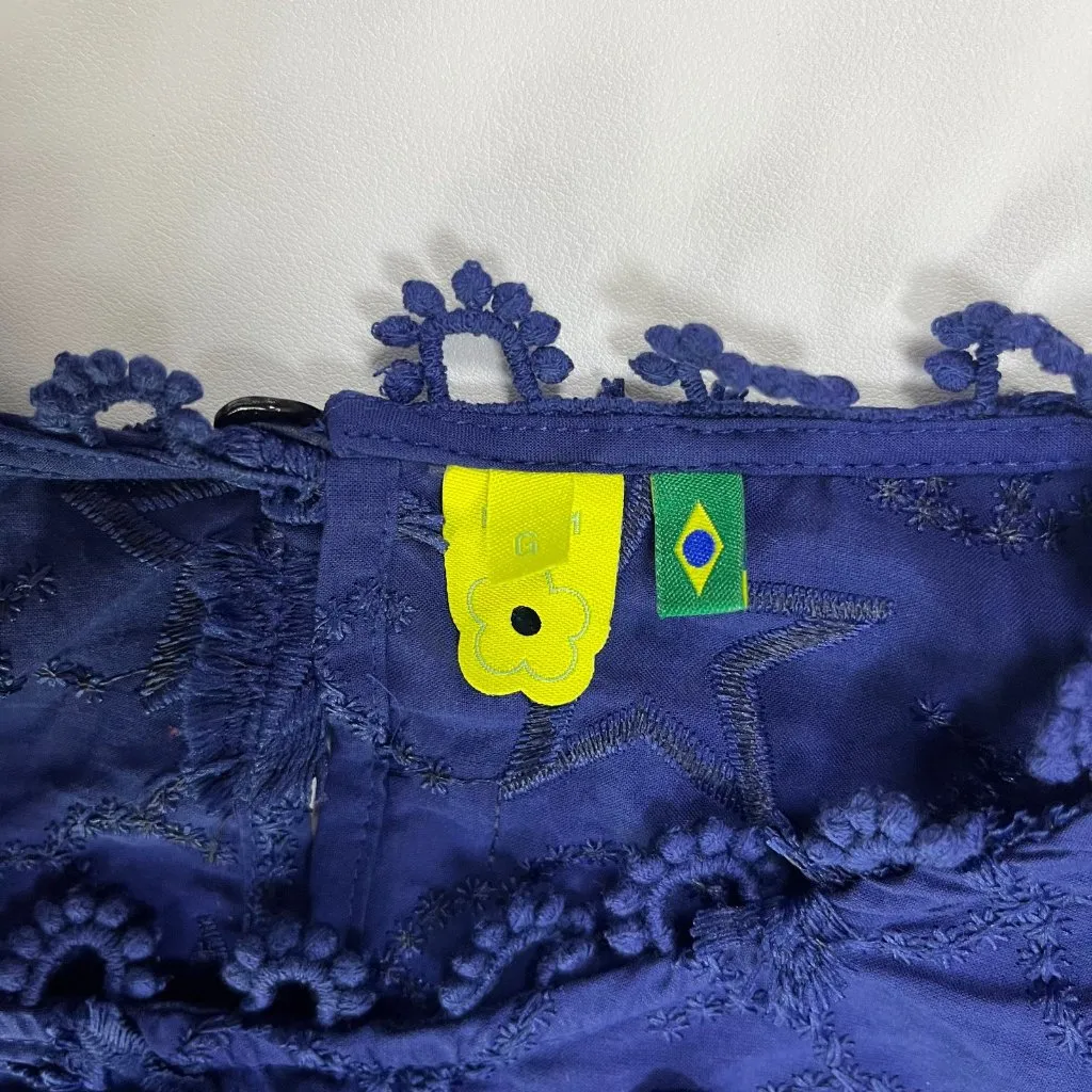 NWOT Farm Rio 3D Star Embroidery Top Blouses Shirt Blue Size L Short Sleeve - Image 9