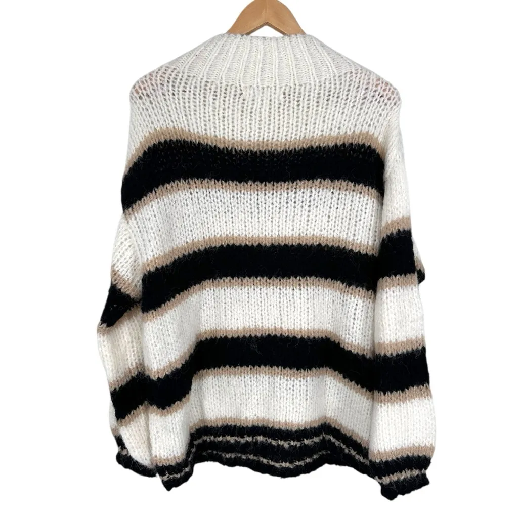 More to Come Michelle Oversized Chunky Knit Sweater size XS Striped Black Tan - Image 10