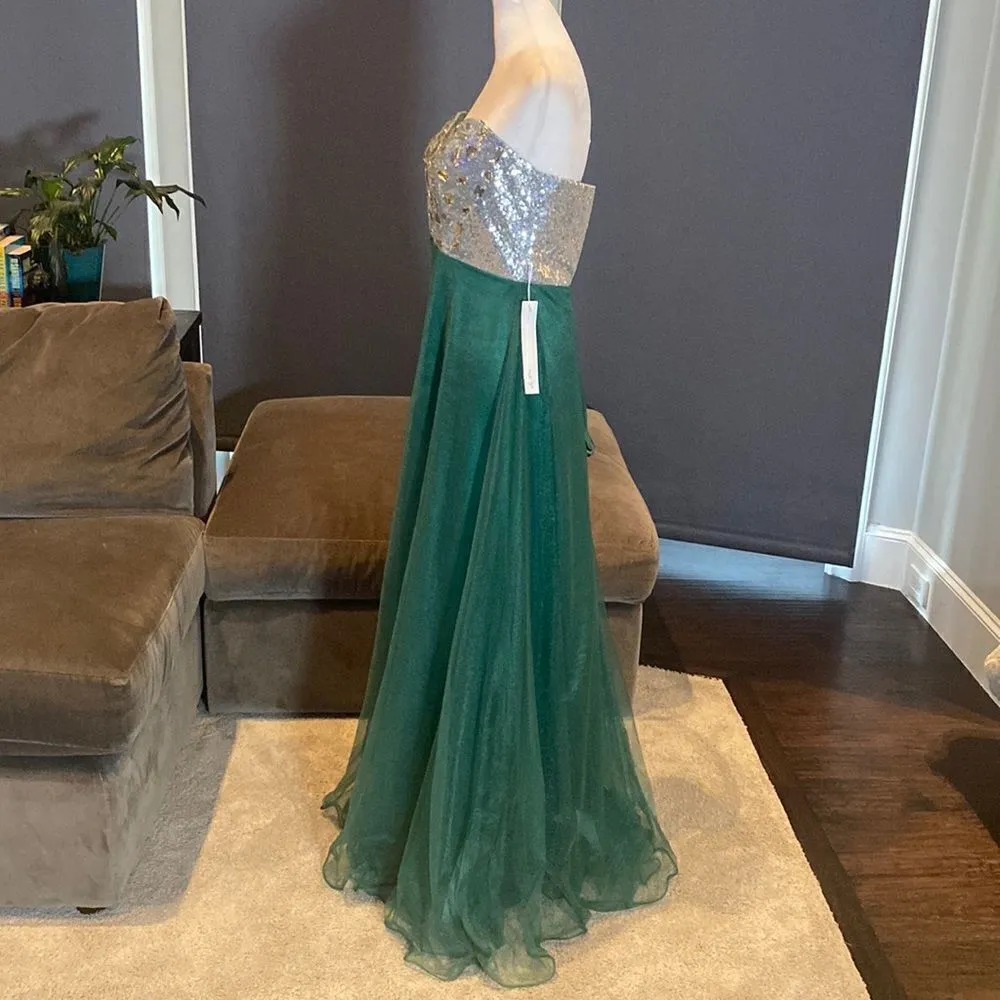 Women’s Green & Silver Full Length Prom Party Dress CorsetBack Size L NEW Size L - Image 3