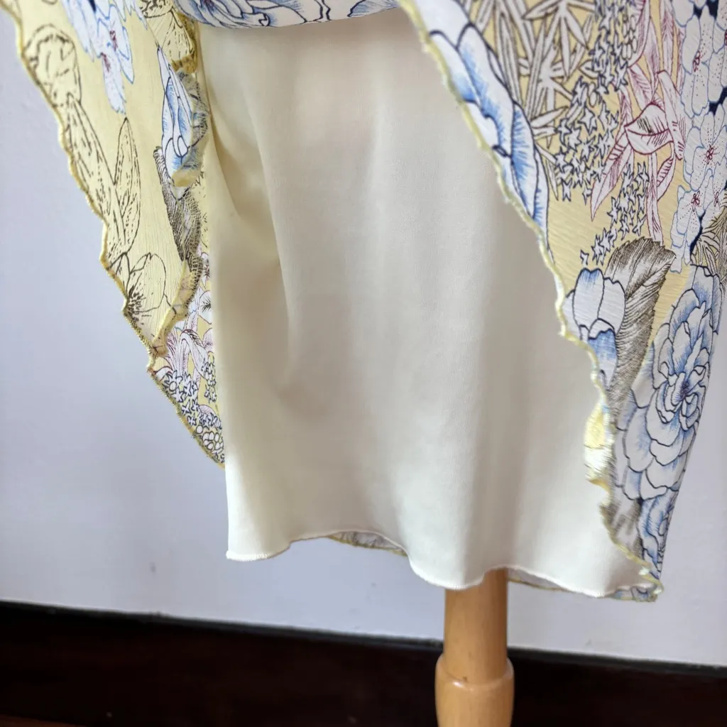 Vintage 90s Y2K B. Darlin Cowl Neck Yellow Floral Short Cap Sleeve Midi Dress - Image 7