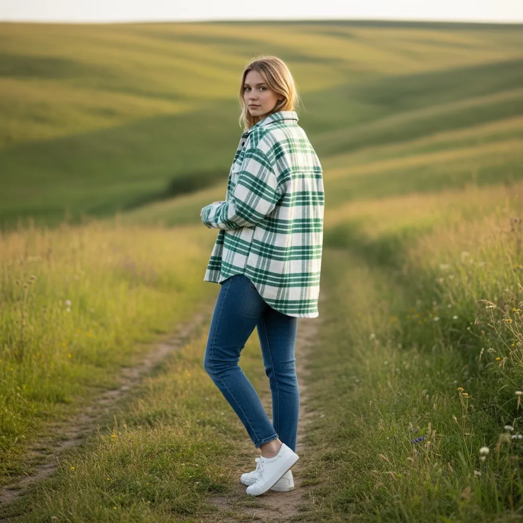 Joie Plaid Flannel Oversize XS Shacket Shirt Green White Blue Cottagecore Grunge - Image 2