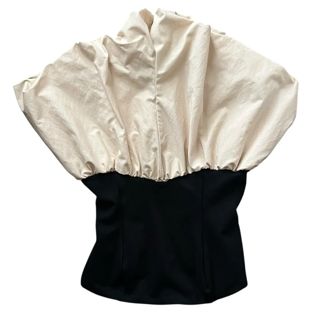 Anthropologie Maeve Women’s Strapless Black Cream Bubble Shorts Romper Sz Medium - Image 10