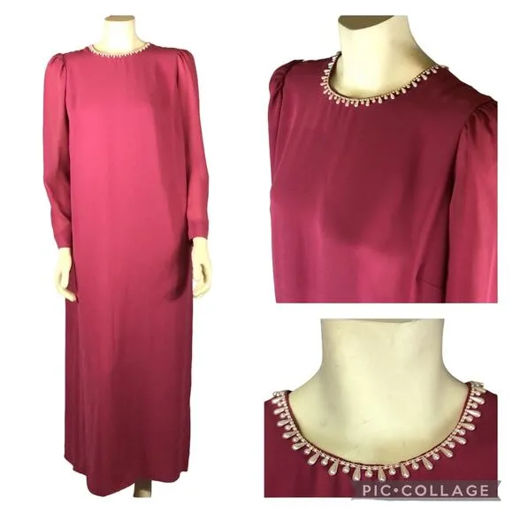 American Vintage USA 50's pink long dress pears around neckline size medium - Image 2