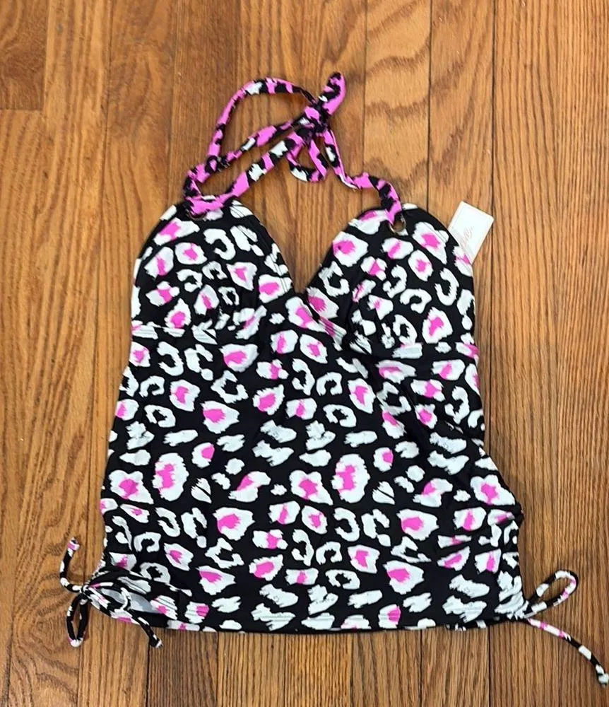 Salt + Cove Multi Color Removable Cups Tie Halter Tankini Swimsuit Top Juniors S Black Size undefined - Image 3