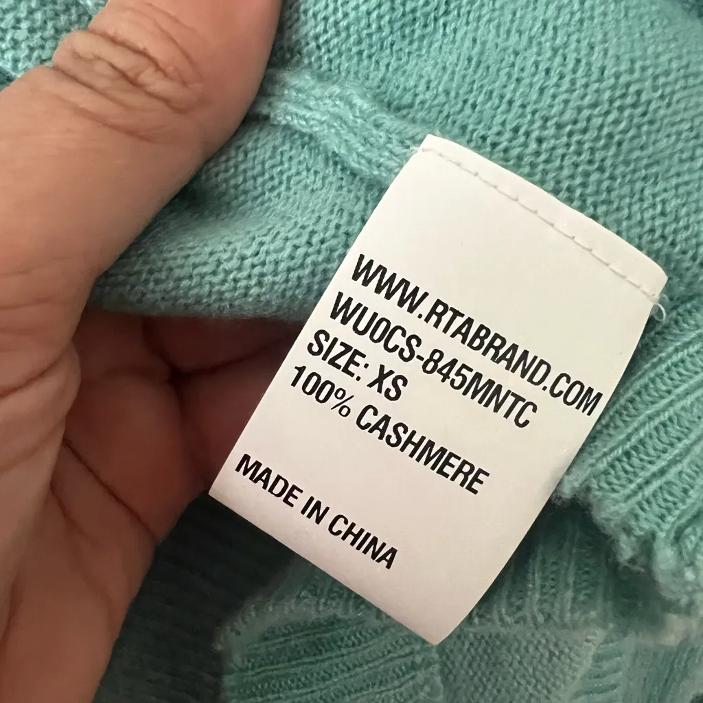 RTA Distressed Green 100% Cashmere Designer Boyfriend Sweater Cardigan Sz XS - Image 7