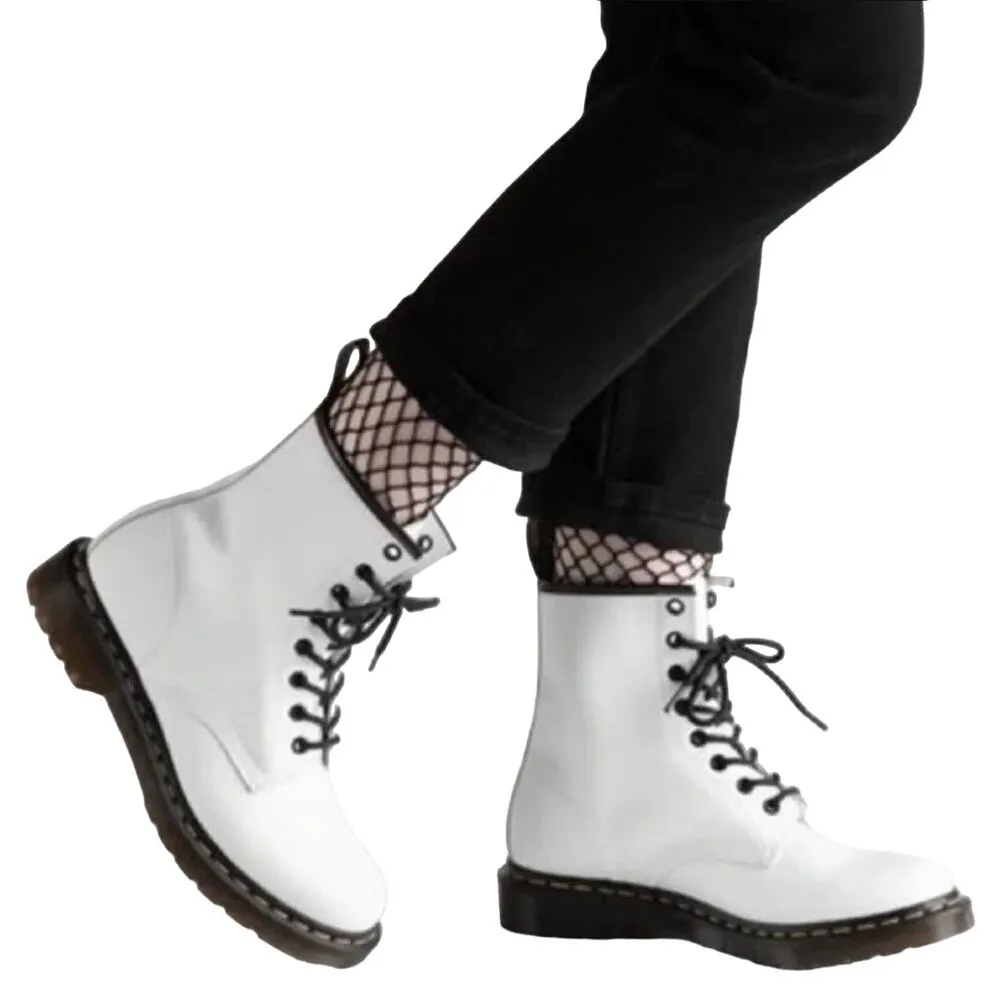 Dr. Martens 1460 Boots Combat 8 Eye Patent Leather Lace Up Block Heel White 11 - Image 7