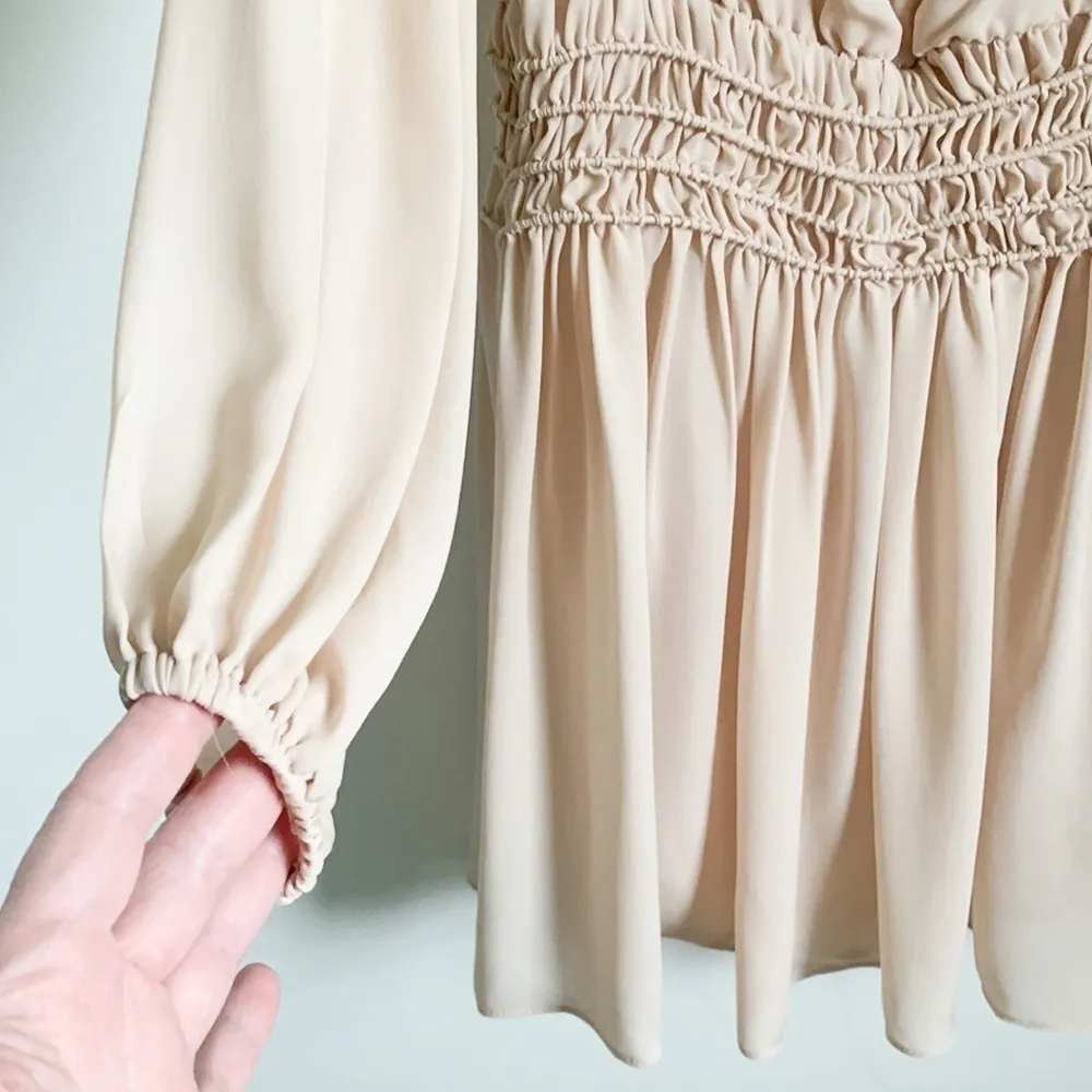 LoveshackFancy long sleeve smocked waist Dress Blush Nude sz Small - Image 6