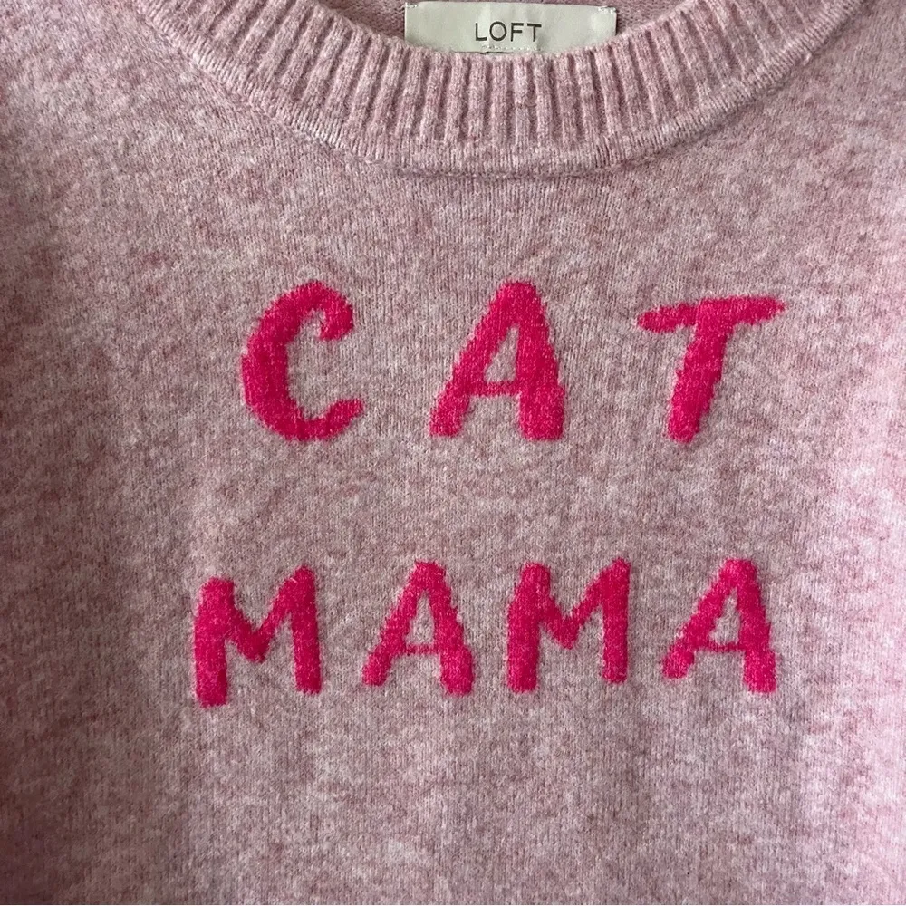 LOFT Cat Mama Crew Neck Pullover Sweater Size XS Novelty Pink‎ - Image 4