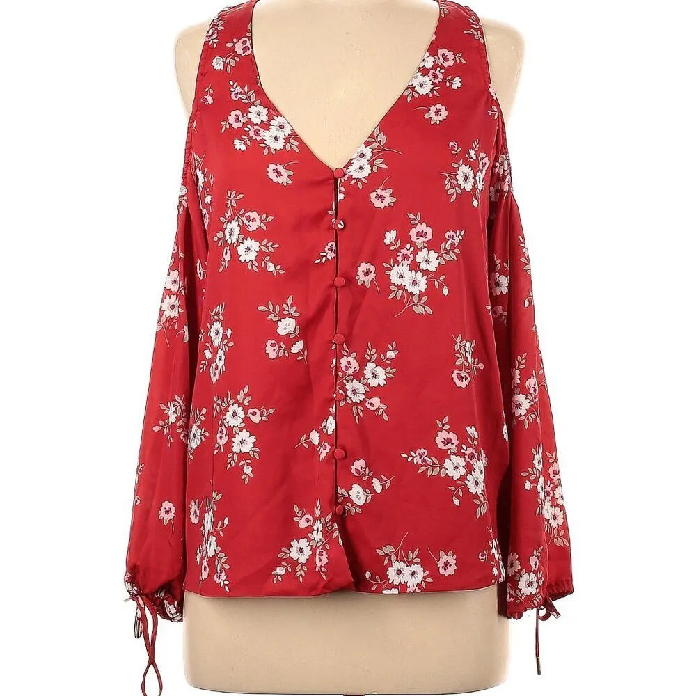 Revolve L'academie The V Neck Open Shoulder Drapey Floral Blouse Size XS - Image 3