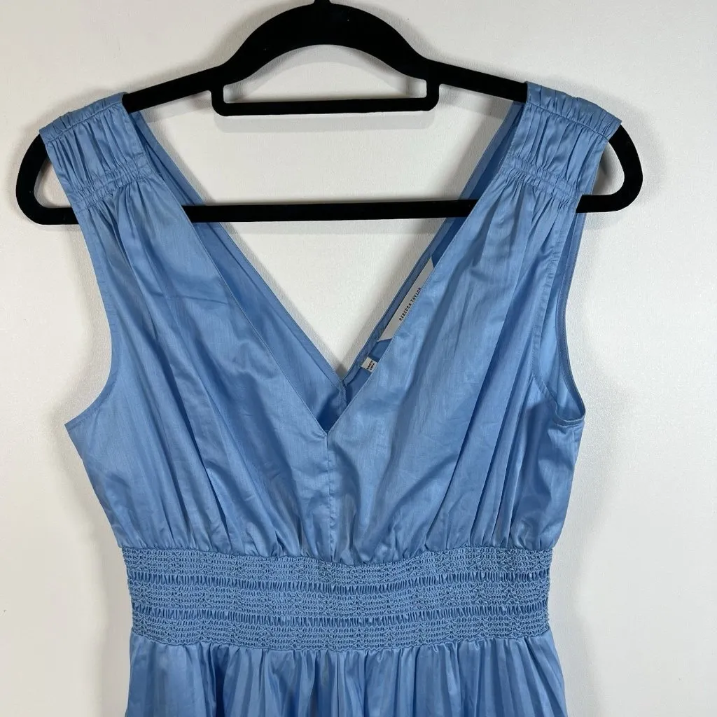 $345 Rebecca Taylor  Blue Smocked Waist Dress Women’s‎ Size Medium Designer - Image 3