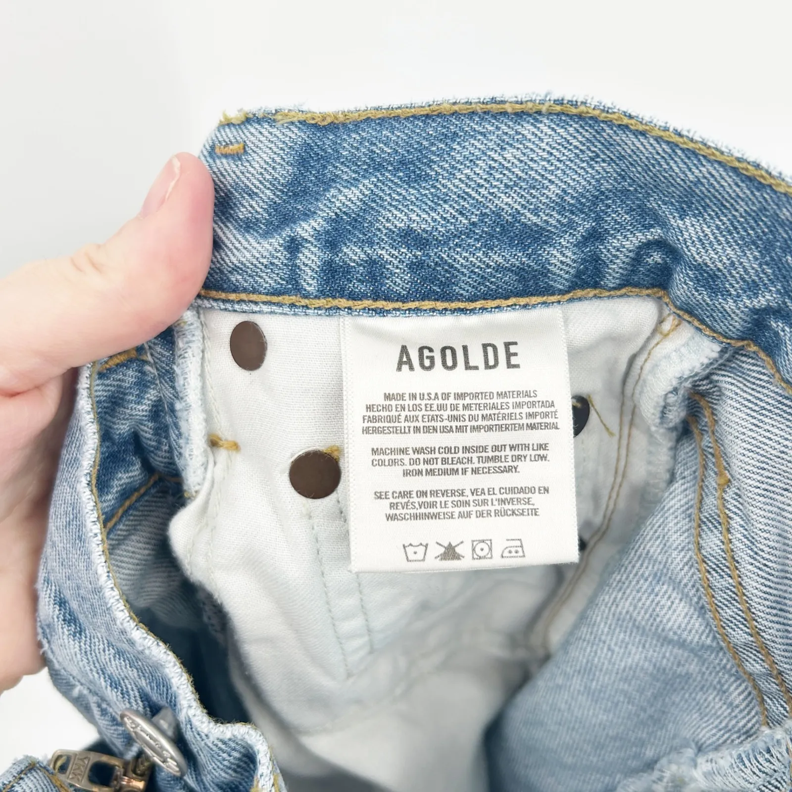 AGOLDE x Revolve Organic Cotton Raw Hem High Waist Wide Leg Angled Jeans Size 27 - Image 6