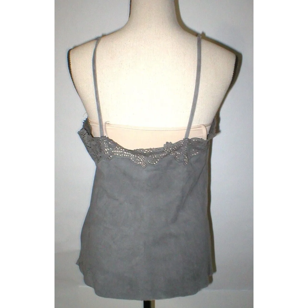 Womens New Ralph Lauren $398 NWT Gray Leather Suede Lace Tank Top Cami Nice 10 - Image 2