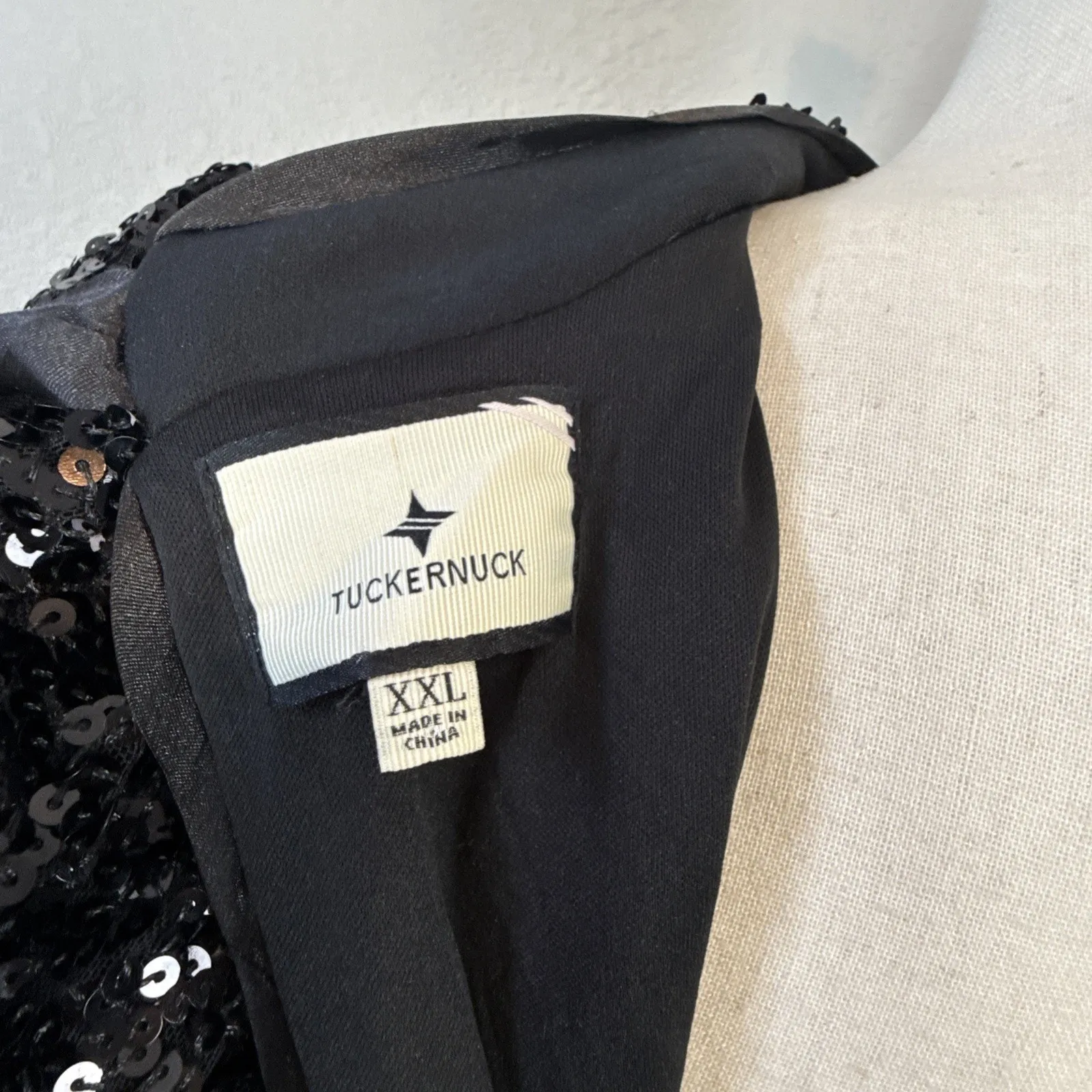 Tuckernuck Black Shimmer Sequin Perris Maxi Midi Dress Size XXL Puff Sleeve Bow - Image 8