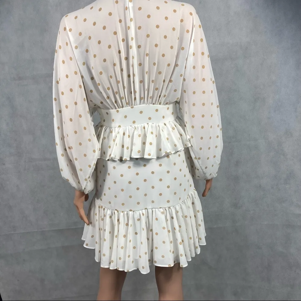 Shona Joy Sophia Dot-print Plunged V-neck Ruffle Mini Peplum Dress - Image 8