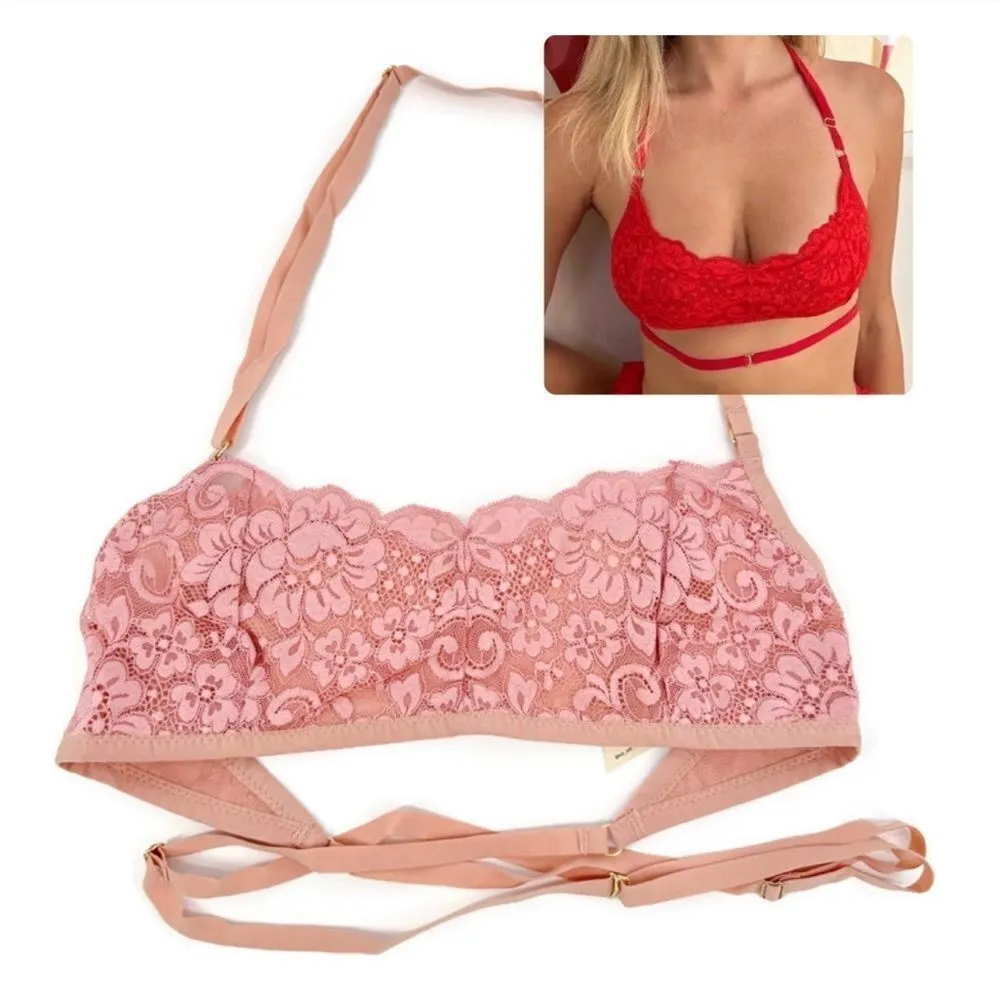 Free People x‎ We are HAH Don't Cross Me Halter Bralette Dusty Rose Medium NWT - Image 2