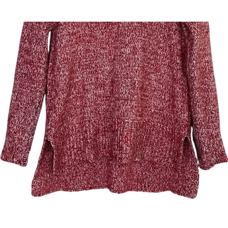 J.Crew Oversized Wool Blend Chunky Cable Knit Turtleneck High Low Sweater S Red - Image 4