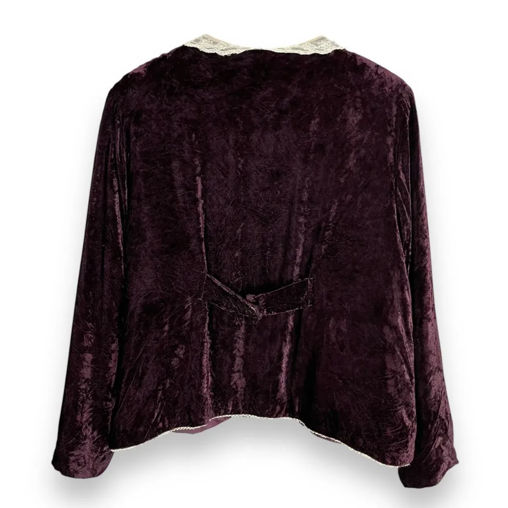 Velvet Jacket Lace Collar Purple Women Button Up Victorian Size Large Delicate - Image 2