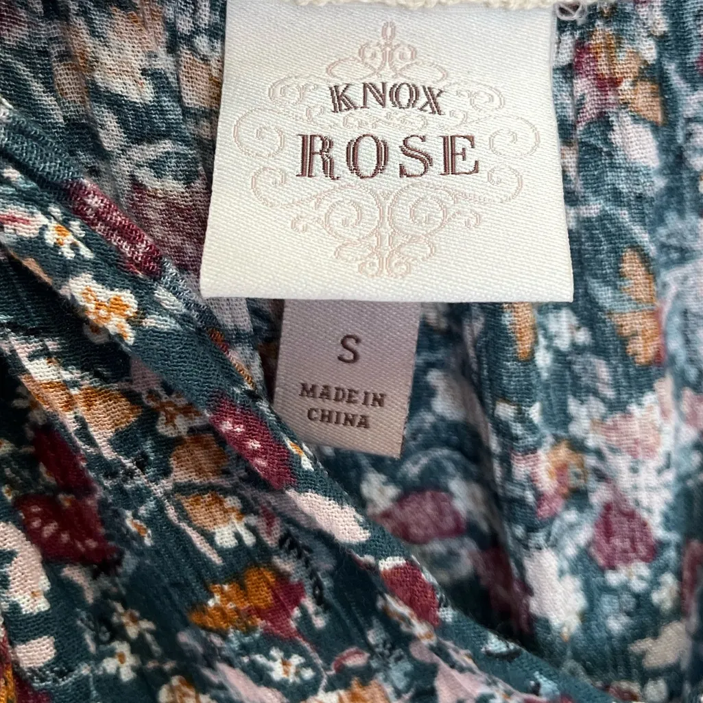 Knox Rose Long Sleeve Smocked Dress Green Floral Print Boho tassel Small - Image 6