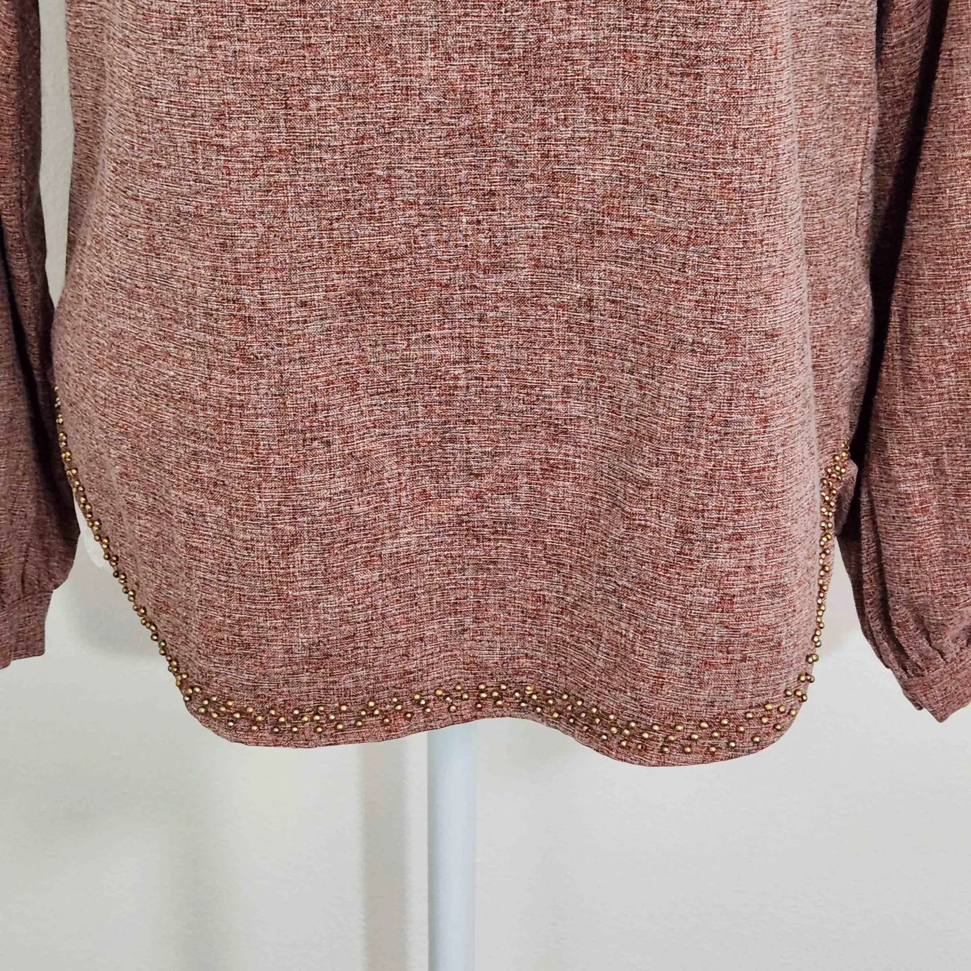 THML Pink Blouse with Metal Beads Size XS Pretty Pink Blouse with Beaded Accent - Image 4