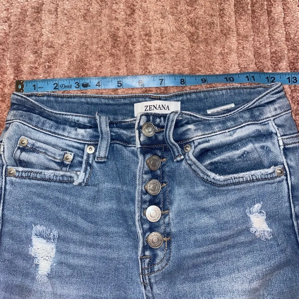 Zenana Outfitters High Rise Blue Distressed Skinny Jeans - Image 4