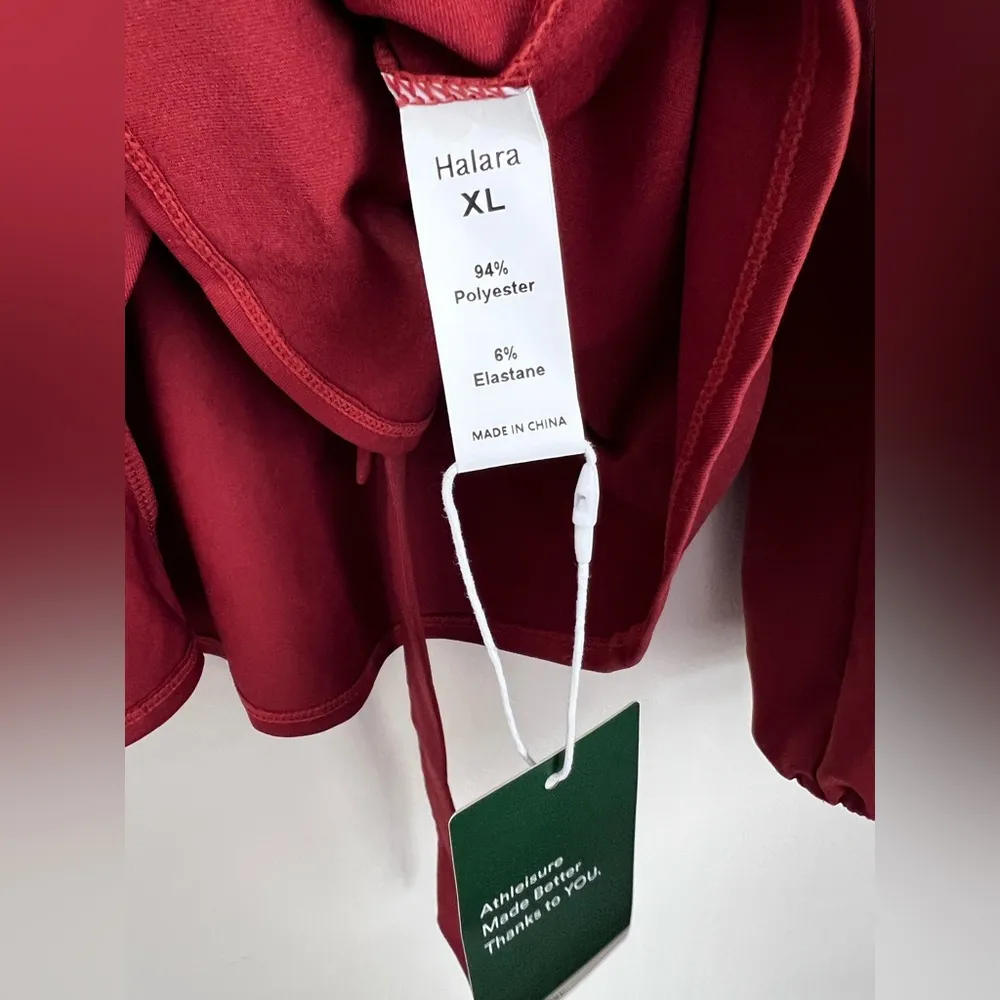 Halara Shawl Collar Wrapped Tie Side Ruffle Hem Work Blouse Reddish brown XL - Image 5