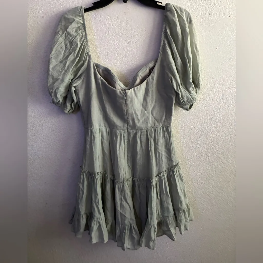 Mika & Gala Gathered Bodice Puff Sleeve
Flounce Hem Mini Dress Sage 10 - Image 5