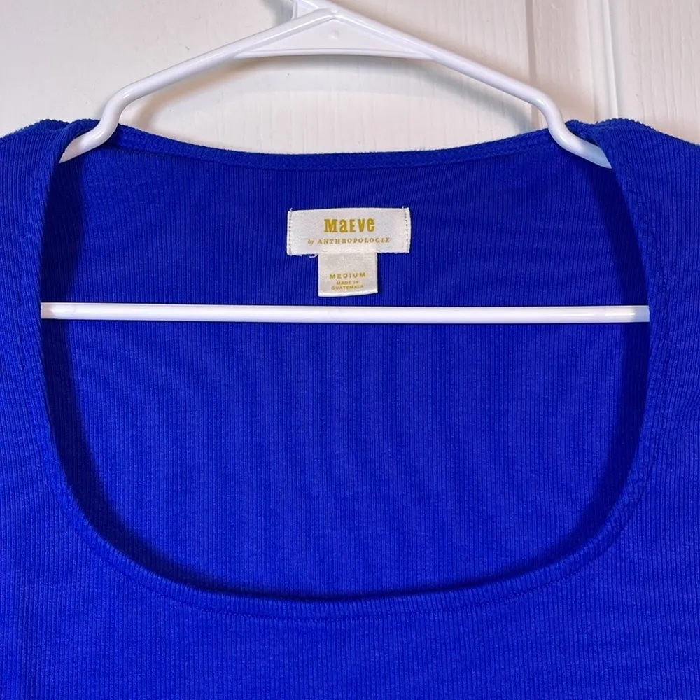 Maeve Anthropologie Blue Scoop Neck L/S Ribbed Blouse Shirt Medium EUC #0549-OC - Image 5