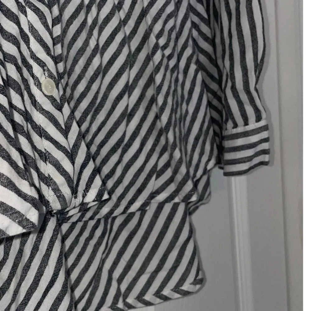 Love Notes Long Sleeved Striped Charcoal White Blouse Large Casual Coastal - Image 2