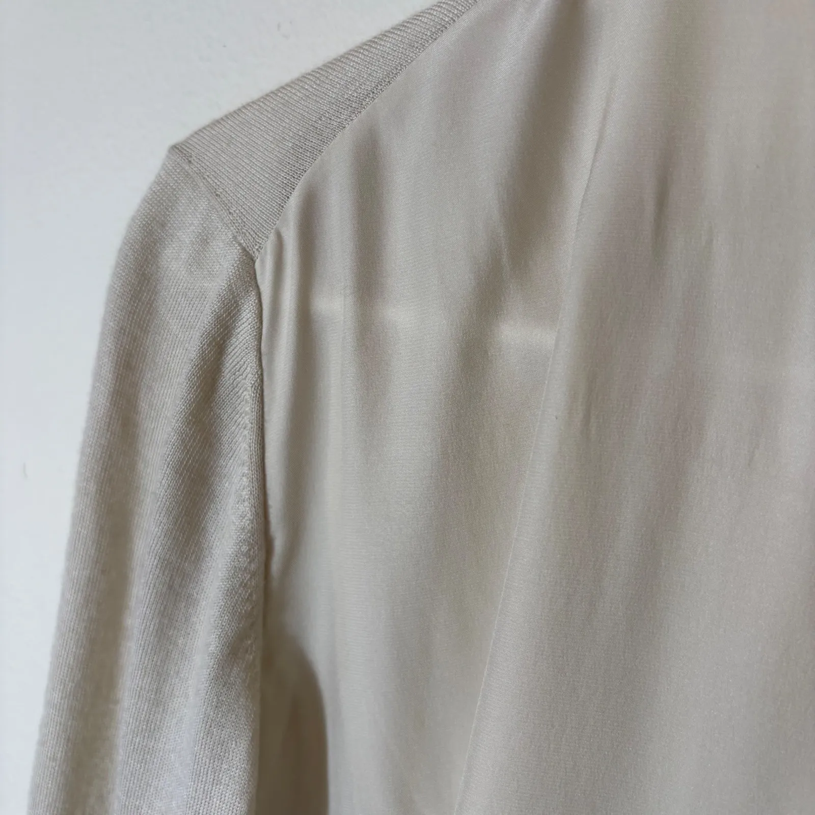 Lafayette 148 Silk Cashmere Open Front Belted Cardigan Sweater Beige Small Tan - Image 8