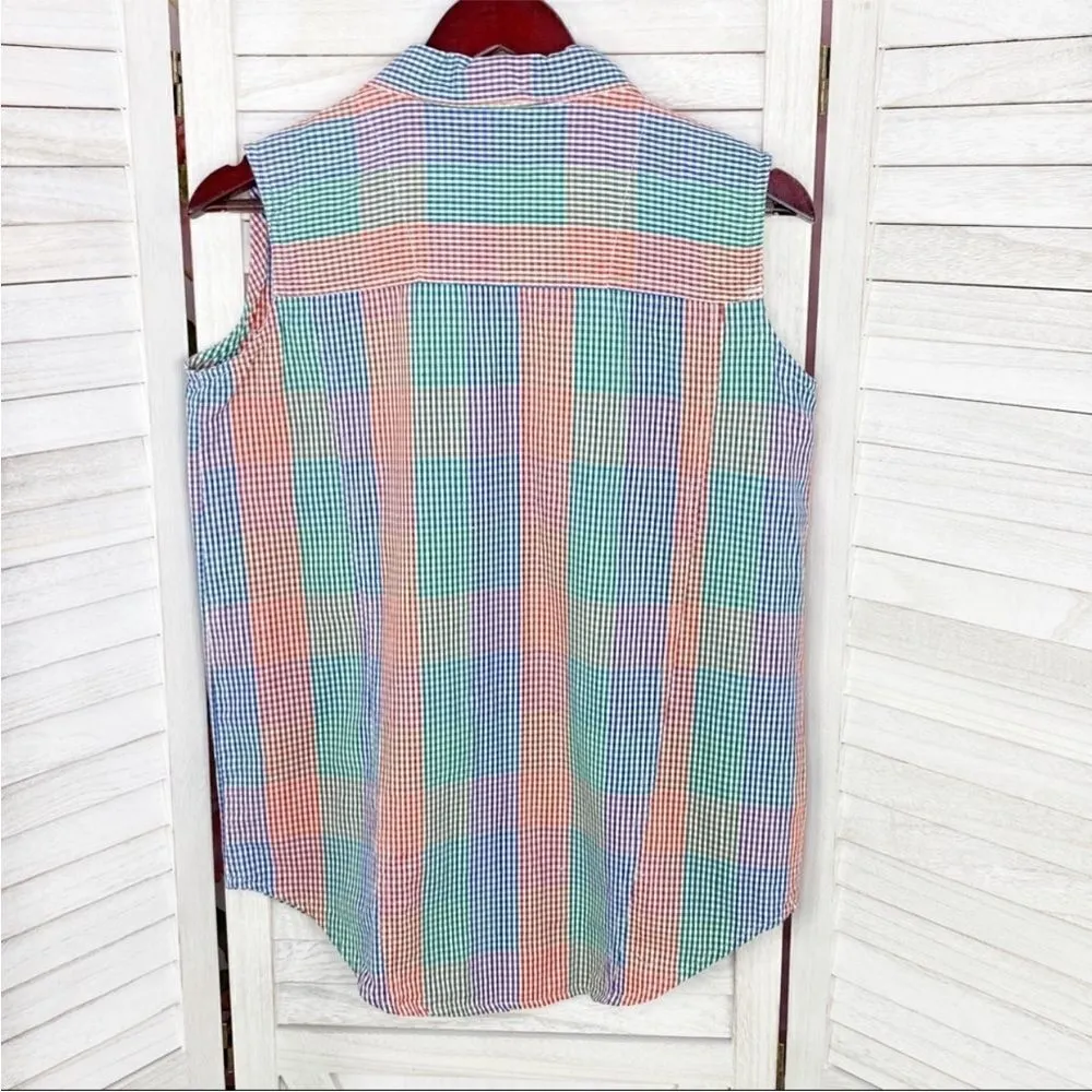 Bill Blass Check Color Block Sleeveless Button Front Shirt‎ Multicolor Small - Image 5