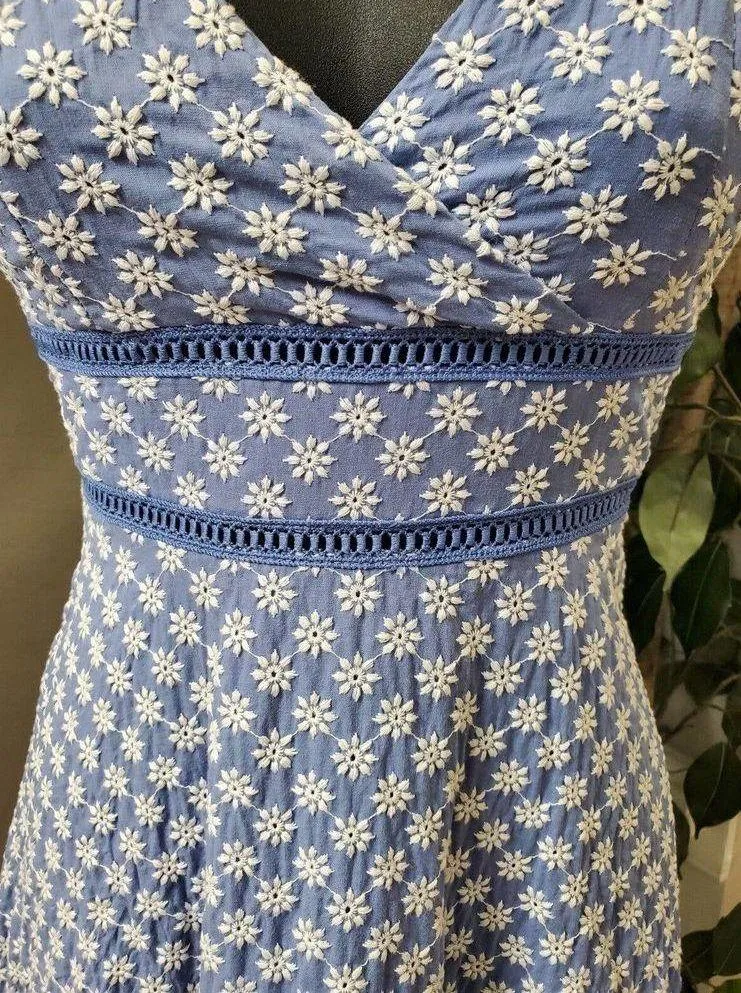 June & Ivy Women's Blue 100% Cotton V-Neck Strappy Casual Short Length Dress XS - Image 3
