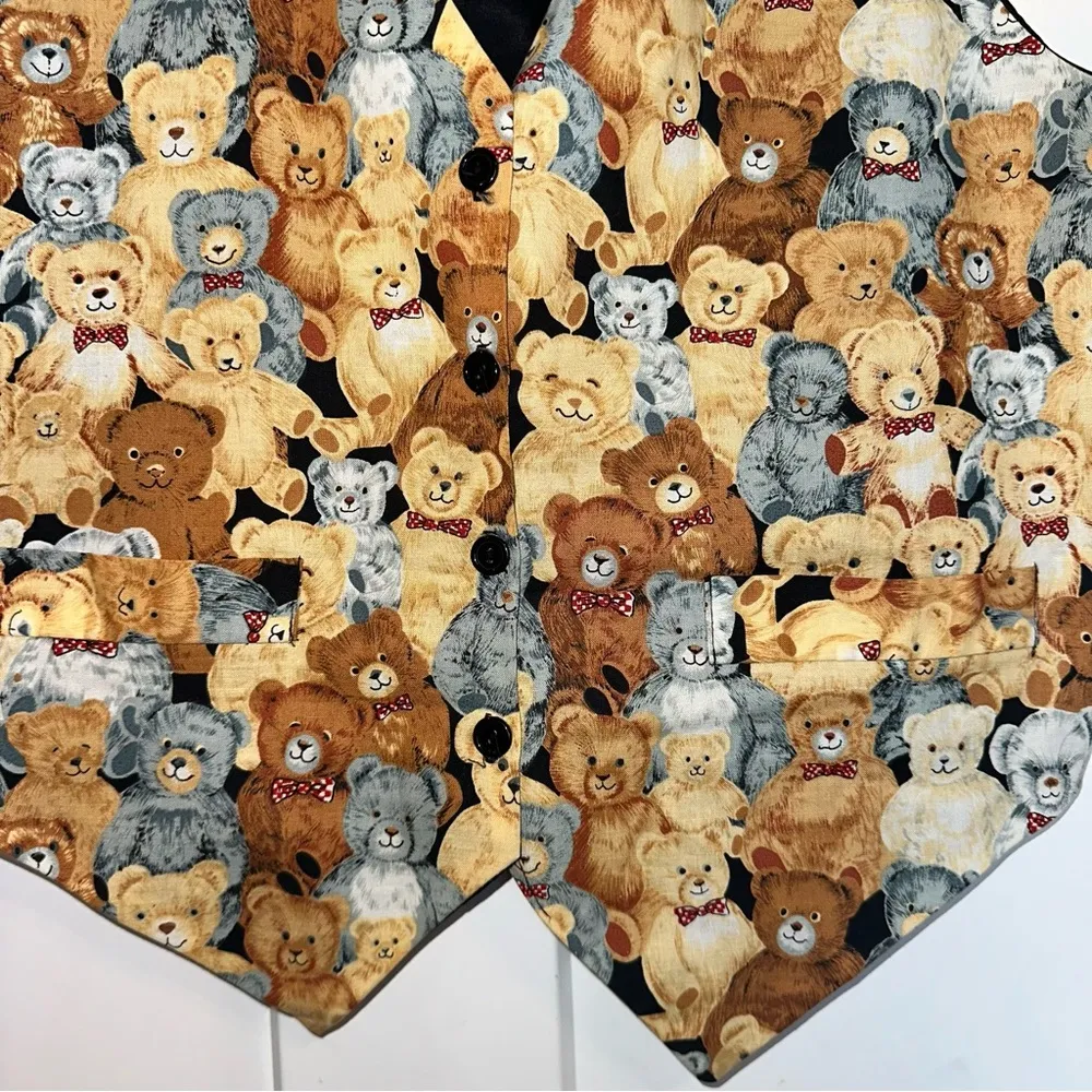 Vtg 90s Ivy Club Classics teddy bear vest size 20W Black - Image 2