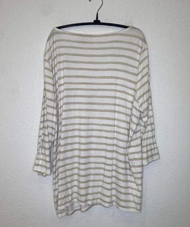 Zenergy by Chico’s White & Tan Striped Split Sleeve Stretch Knit Tunic EUC Sz XL - Image 7