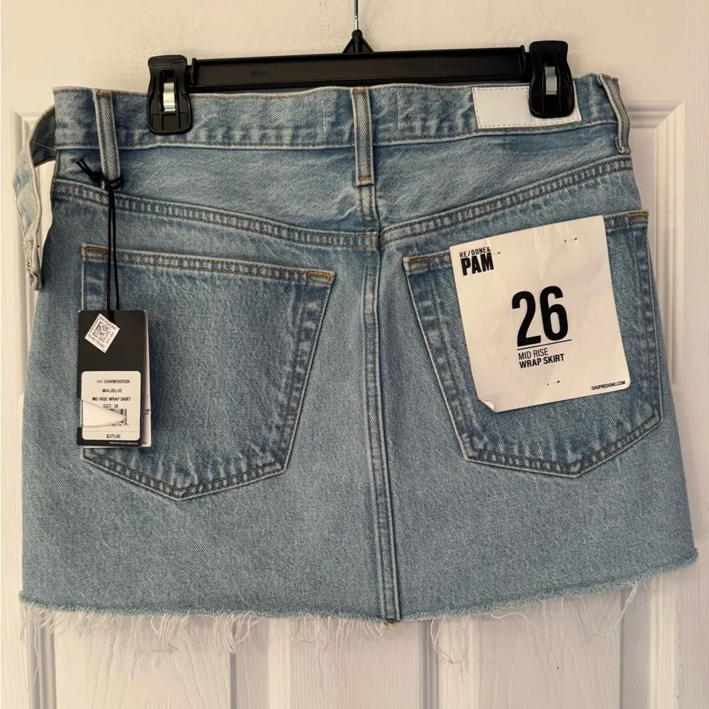 REDONE x Pam Anderson Mid Rise Wrap Denim Mini Skirt Maliblue Blue Size 26 - Image 4