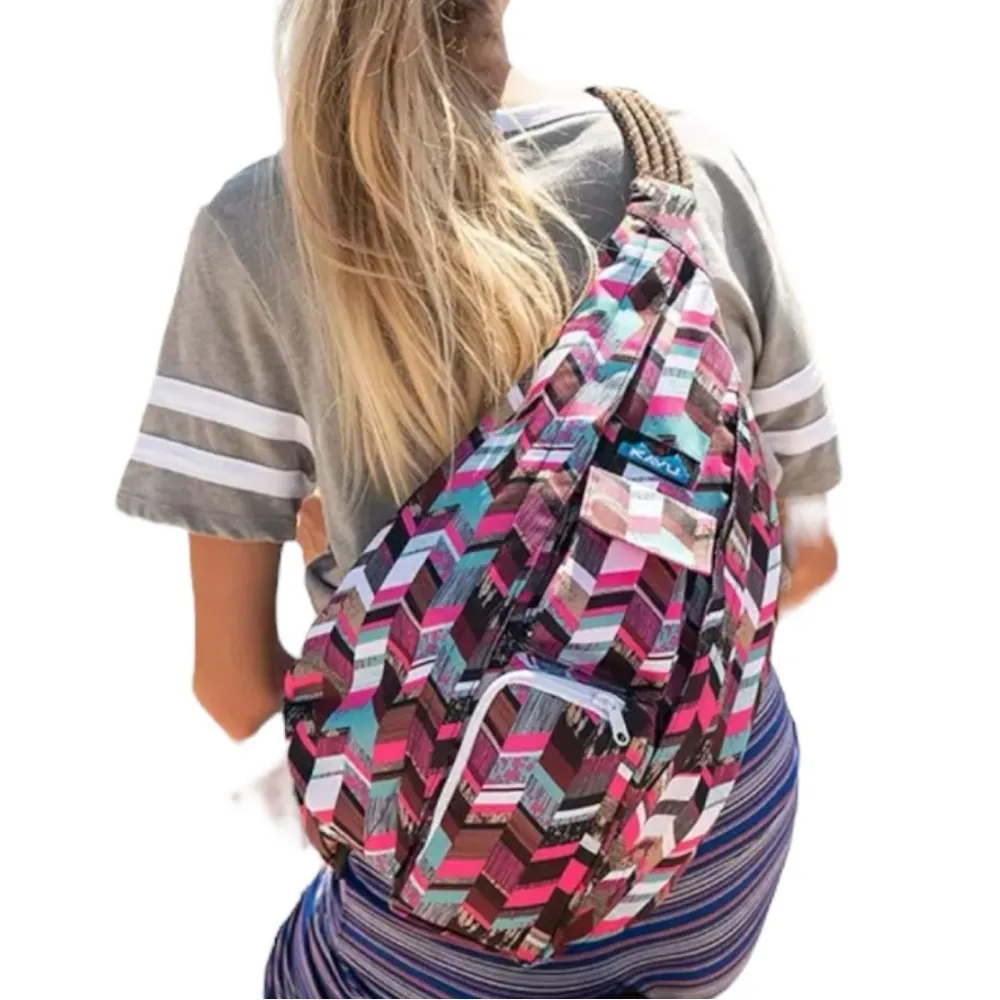 NWOT KAVU Rope Sling Compact Lightweight Crossbody Bag One Size, Sunset Blocks - Image 3