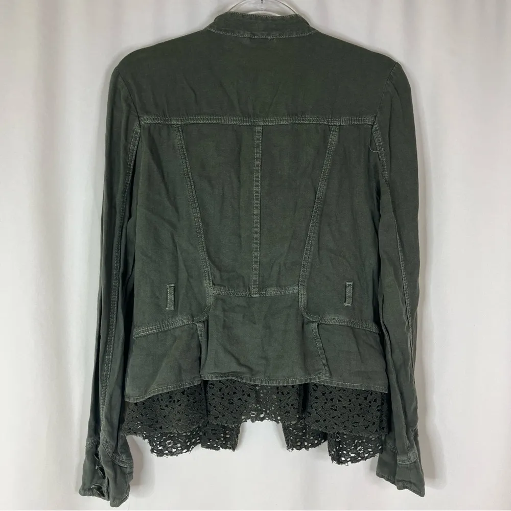 Free People | Emilia Military Green Lace Trim Button Front Linen Blend Jacket XS - Image 8