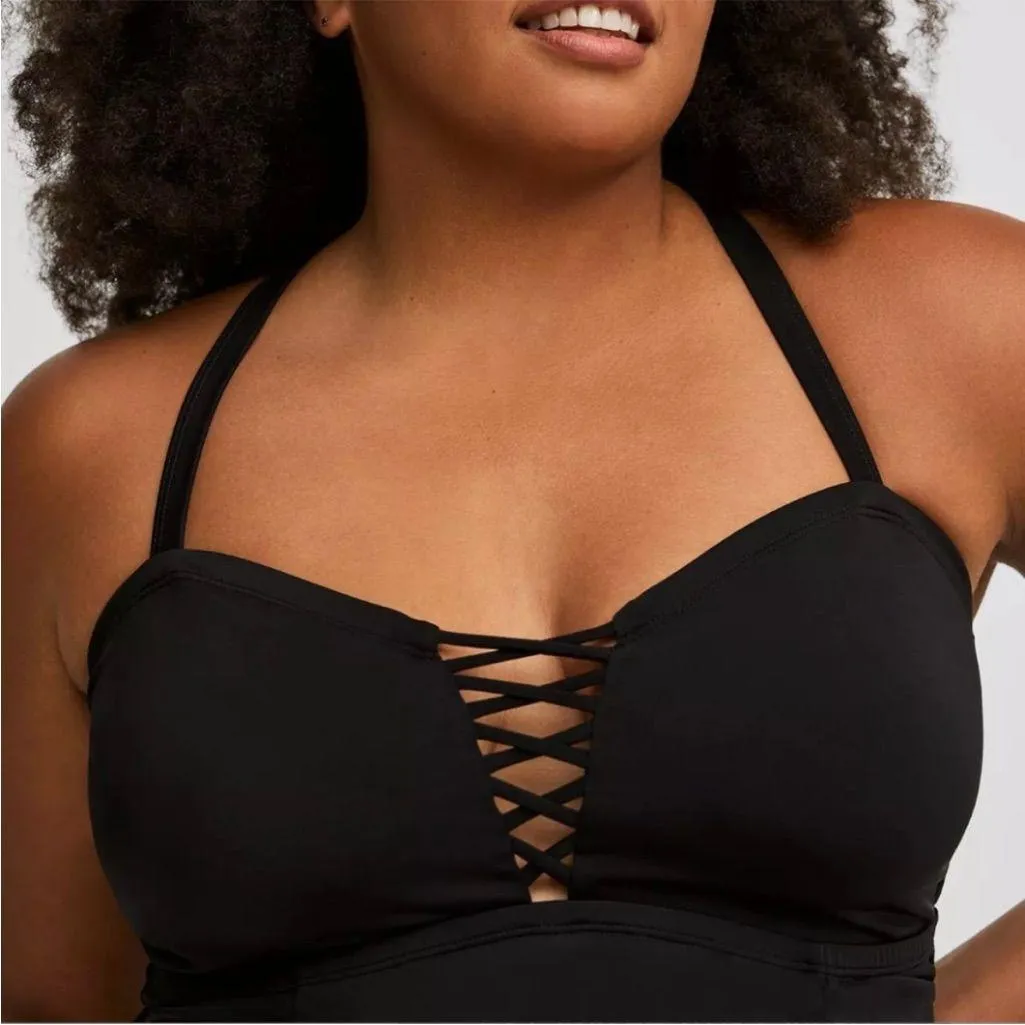 NWT Torrid black lattice front one piece swimsuit black torrid 0 (12) - Image 2