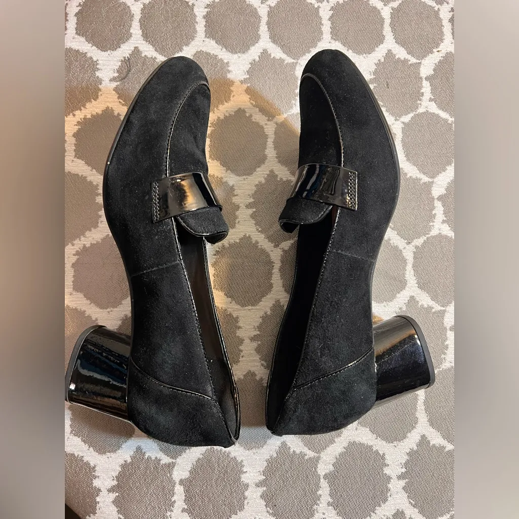 Clark’s Black Suede Block Heel Loafers US10 comfort classic minimalist preppy - Image 6