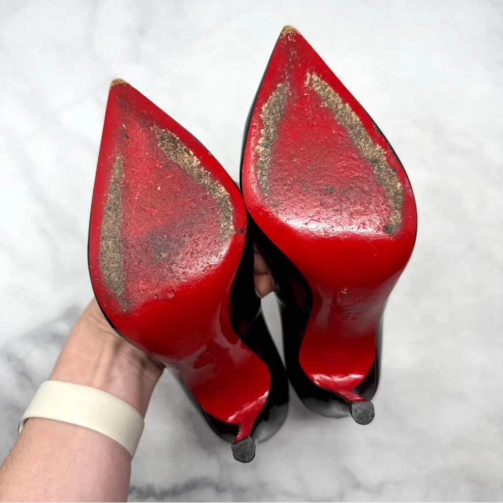 Christian Louboutin Pigalle 120 Patent Leather Pointed Toe Stiletto Heels Black - Image 11