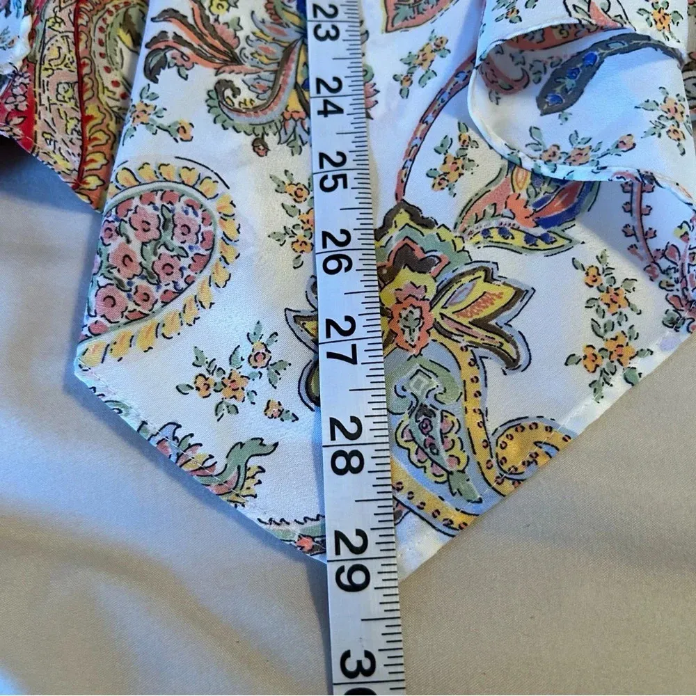 Zara Women Sm Paisley V-Neck Flutter Hem Bell Sleeve Drawstring Waist Boho Top - Image 11