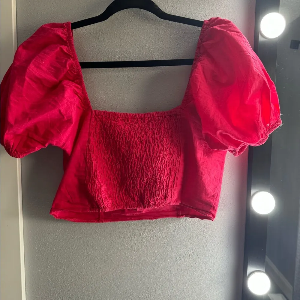 Slim and Sam hot pink Square Neck Puff Sleeve Crop Top Red Size M - Image 2