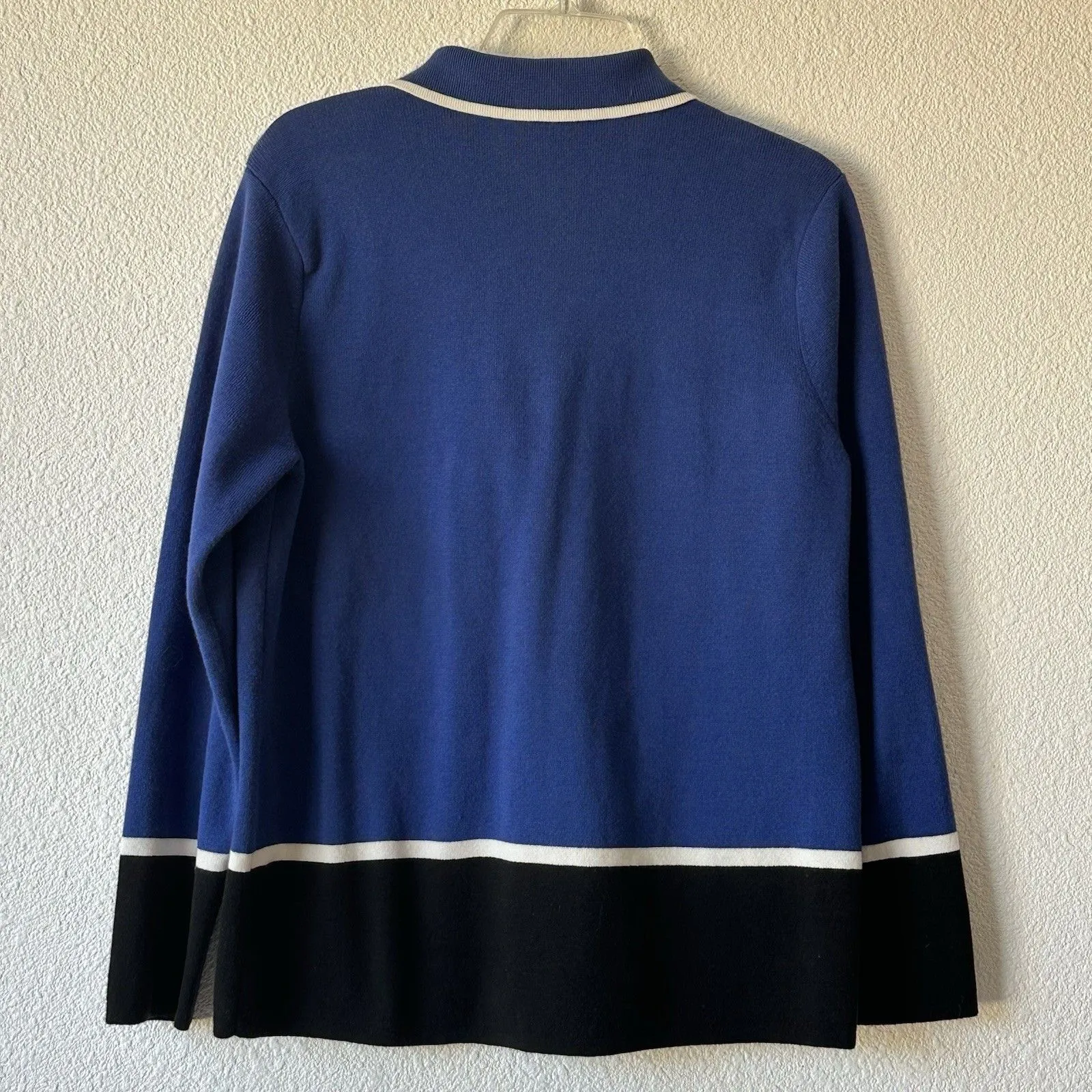 Liz Claiborne Blue & Black Color Block Cardigan Sweater Full Zip Women’s Size L - Image 7