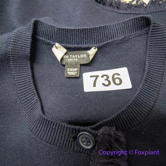 Ann Taylor Fringe Detail sweater‎ cardigan in navy blue, size XXSP - Image 8