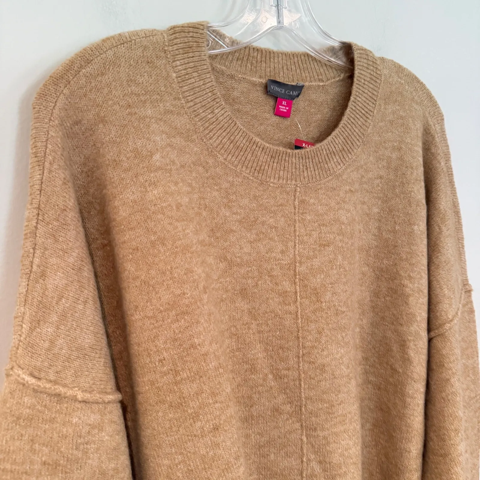 Vince Camuto‎ Exposed Seam Crewneck Sweater Women's XL Latte Career Classic Chic - Image 7