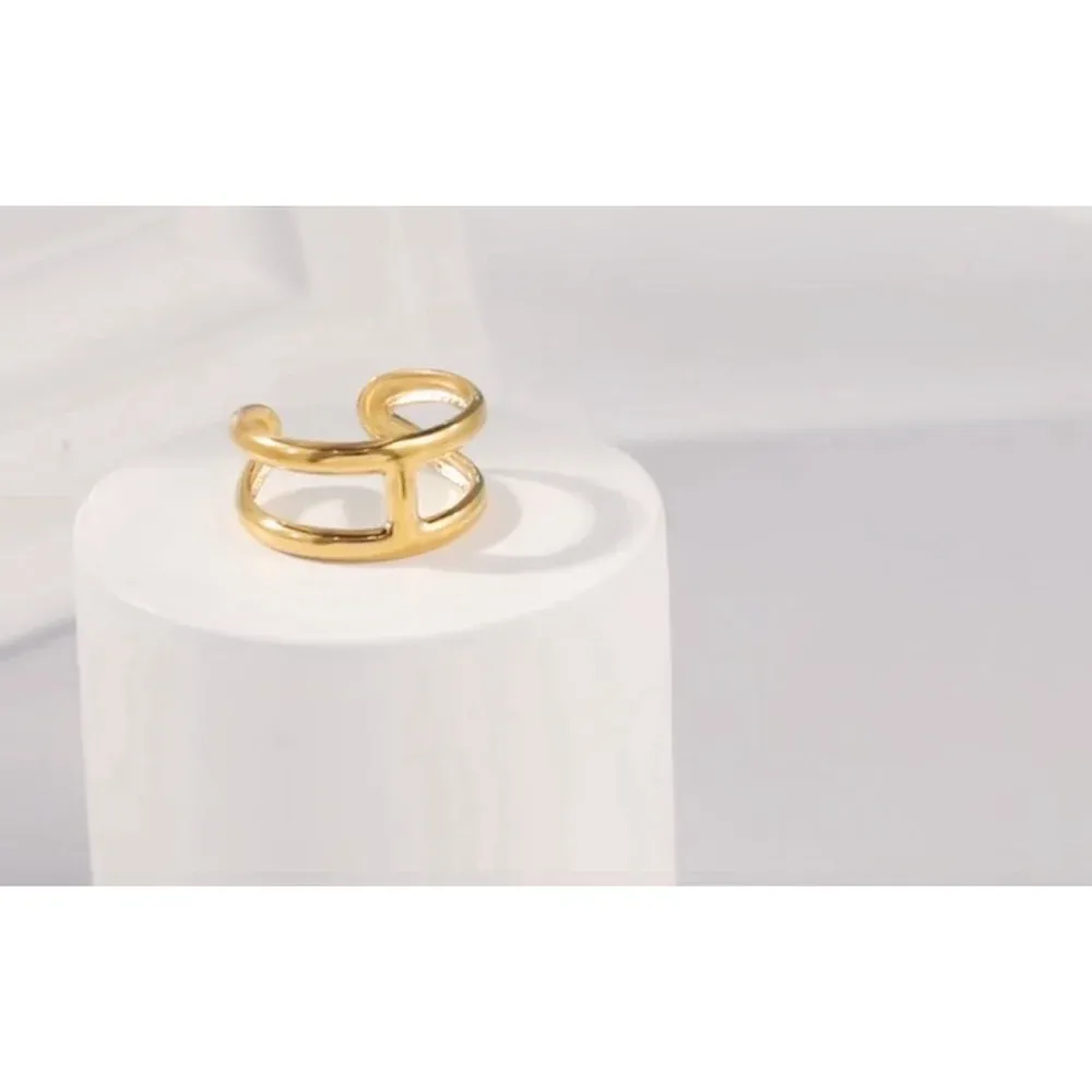 NEW Unisex H-Bar Ring, Gold‎ Plated S925 Band, Adjustable 10.5mm - Image 9